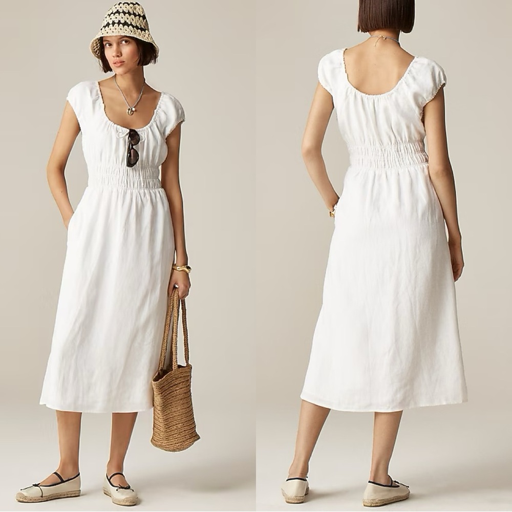 J. Crew White Linen Midi Dress
